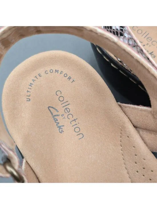 Clarks Merliah Lilac Snakeskin Wedge Sandals Size 7.5 White Leather - Picture 8 of 11